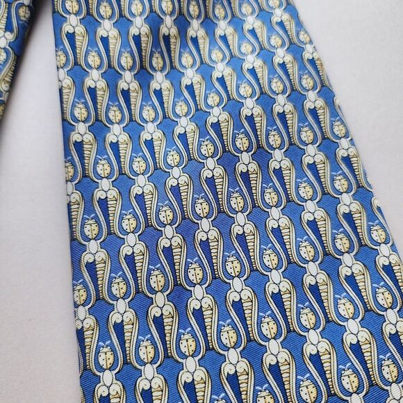 BURBERRY London 100% Silk  Neck Tie  Blue Gold Ladybug Print Burberrys EUC - Picture 7 of 11